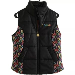 Coogi Women's Puffer Vest Black Multicolor Rainbow Logo Size Medium